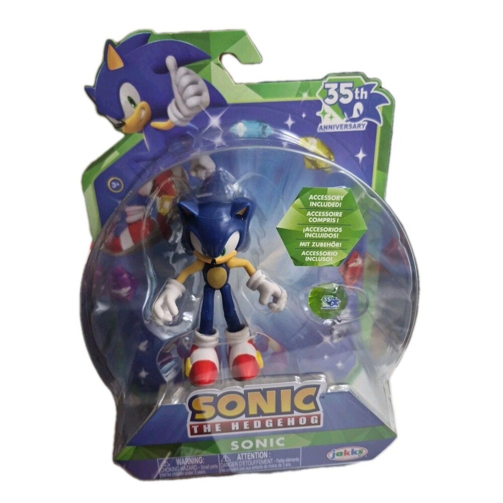 Sonic The Hedgehog 35th Anniversary Figure W/ Chaos Emerald Jakks Pacific New